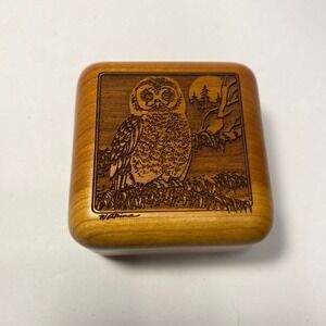 Beautiful Watkins Wood Trinket Box Owl Detail Etched Lined Jewlery
